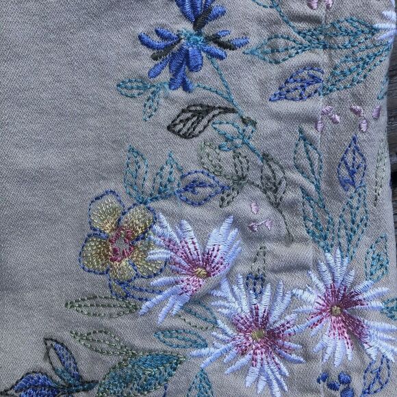 Denim & Co. Embroidered Straight Leg Women Pants Sz Large Denim Mom Jeans Tan - Picture 3 of 8